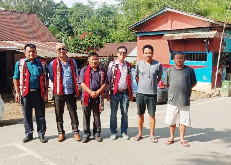 A four-member team of Ao Senden led by its president Chubawati Longchar inspected the ongoing construction works along the Mokokchung-Mariani road NH 70D on October 11. Pictured here are the Ao Senden officials at Tzütapela Gate, Mokokchung.